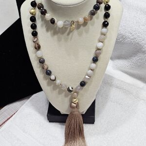 Gemstone Bead Necklace With Silky Tassel and “LOVE'S AFFECT" Brand Tag